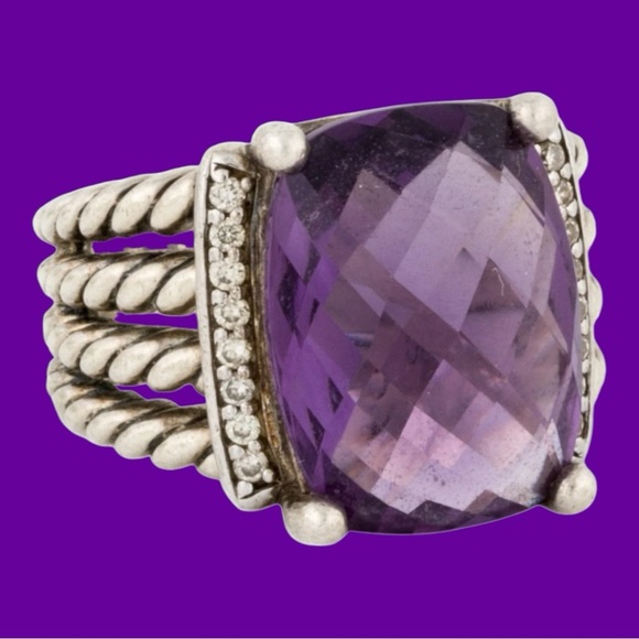 David Yurman 925 silver Amethyst and diamond classic cable rope ring.  4 cables - Picture 1 of 15